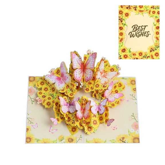 3D Pop Up Flowers and Butterfly Greeting Card, Birthday Card for Women, Elegant Valentine's Day Card, Mothers Day Card, Handmade Pop Up Card with Note Card