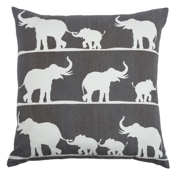 Rizzy Home Elephants 18" x 18" Down Filled Pillow with Cotton Cover-Charcoal