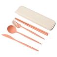 thumbnail image 1 of Advancent ¡Novedad de 2021! Juego de cubiertos de de 4 Uds., cuchillo de paja de trigo, tenedor, palillos, cuchara, vajilla portátil con caja de Mostrada Naranja Advancent HA006622-03, 1 of 1