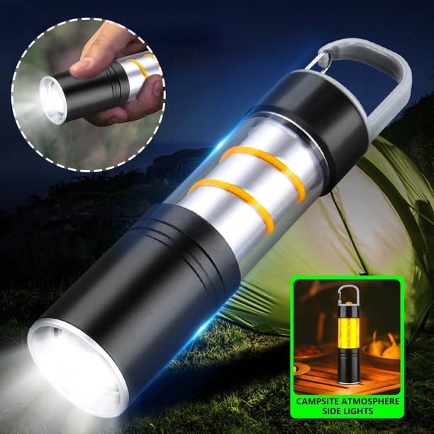 Mini linterna LED Strong Light 2024 Linterna de campamento portátil recargable de aleación de aluminio | Enfoque ajustable y gran angular | 200LM | Batería de 500 mAh | 3 modos de luz | Luz de