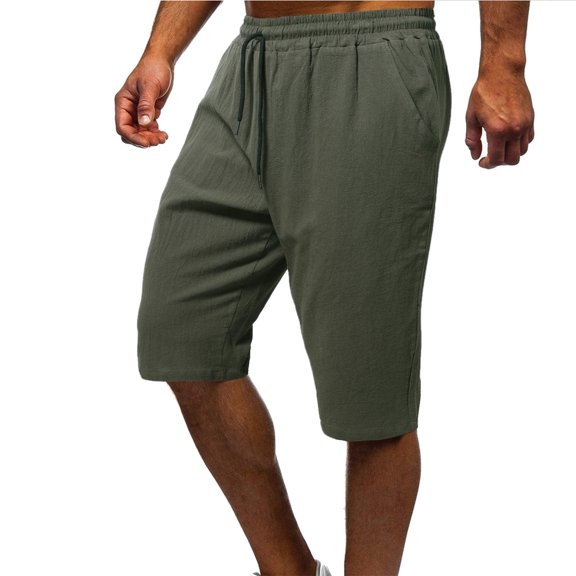 TIHLMK Mens Swim Shorts Men's Casual Drawstring Pocket Solid Color Cotton And Linen Sports Shorts