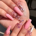 thumbnail image 1 of Uñas postizas rosas con degradado brillante y lentejuelas brillantes de mariposa $Uñas postizas acrílicas con diseño de mariposa $Uñas postizas con diseño de mariposa láser rosa con acabado de, 1 of 4