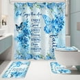 thumbnail image 2 of 4 Pcs Teal Butterfly Inspirational Quotes Shower Curtain Set with Rugs and Toilet Lid Cover, Colorful Boho Waterproof Fabric Bathroom Set, Bible Verse Floral Bathroom Decor Set Accessories, 2 of 6