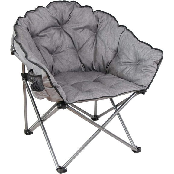 C932S-129 Padded Cushion Outdoor Folding Lounge Patio Club Chair, Gray