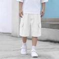 thumbnail image 7 of LJEFF Boys Paperbag Waist Denim Shorts, Cuffed Hem Buttons High Waist Pocketed Shorts for Kids White Size 6 T, 7 of 7