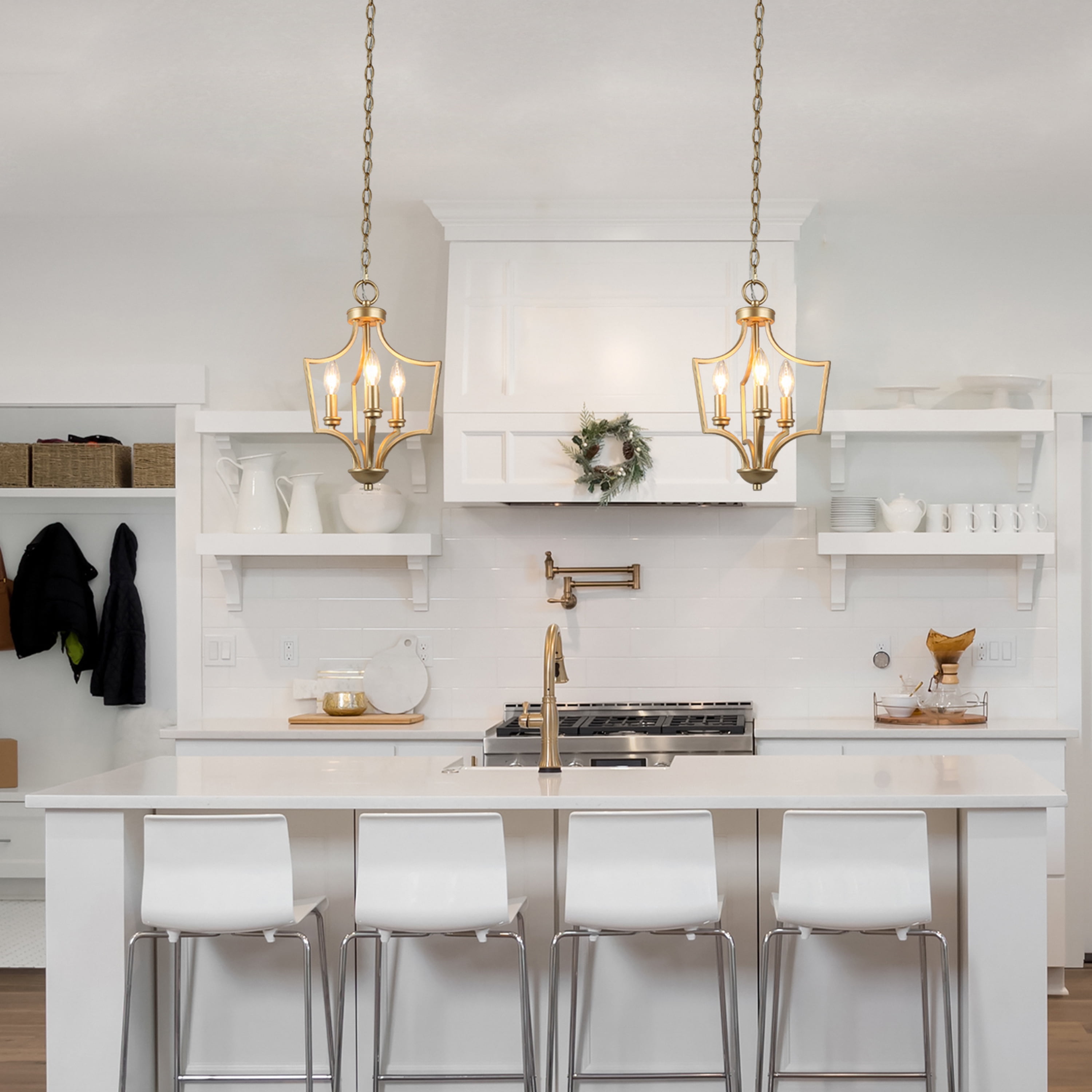 LNC 12" Gold Mini Chandelier with 3 Candles and Adjustable Chain, E12 Base, Indoor Dry Use