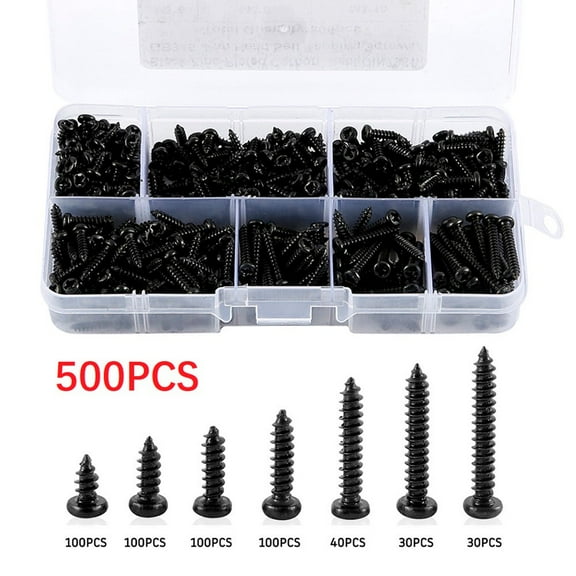 500Pcs 3mm Screws Carbon Steel Self Tapping Screws Drilling Wood Assortment Kit