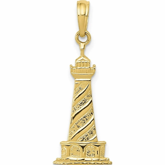 10K Yellow Gold Lighthouse Pendant (28 X 11) Made In United States -Jewelry By Sweet Pea