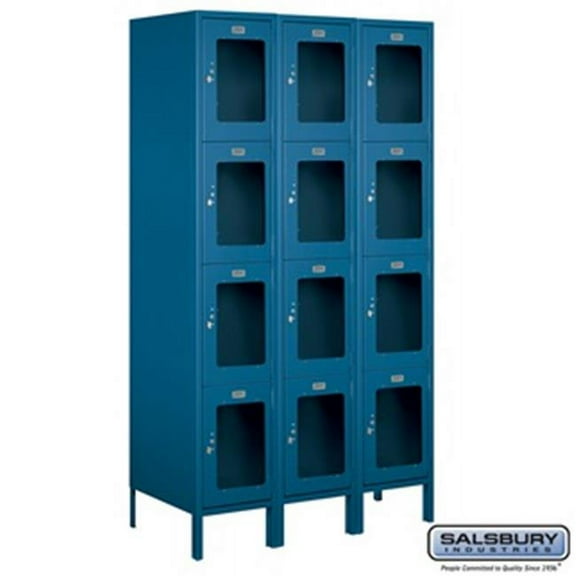 Salsbury S-54368BL-U 3 x 6 x 18 in. Four Tier Extra Wide See Through Metal Locker, Blue - Unassembled