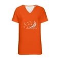 thumbnail image 3 of Women V Neck Fall Graphic T-Shirt Orange Short Sleeve Loose Fit Halloween Thanksgiving Shirts Tops Tee, 3 of 3