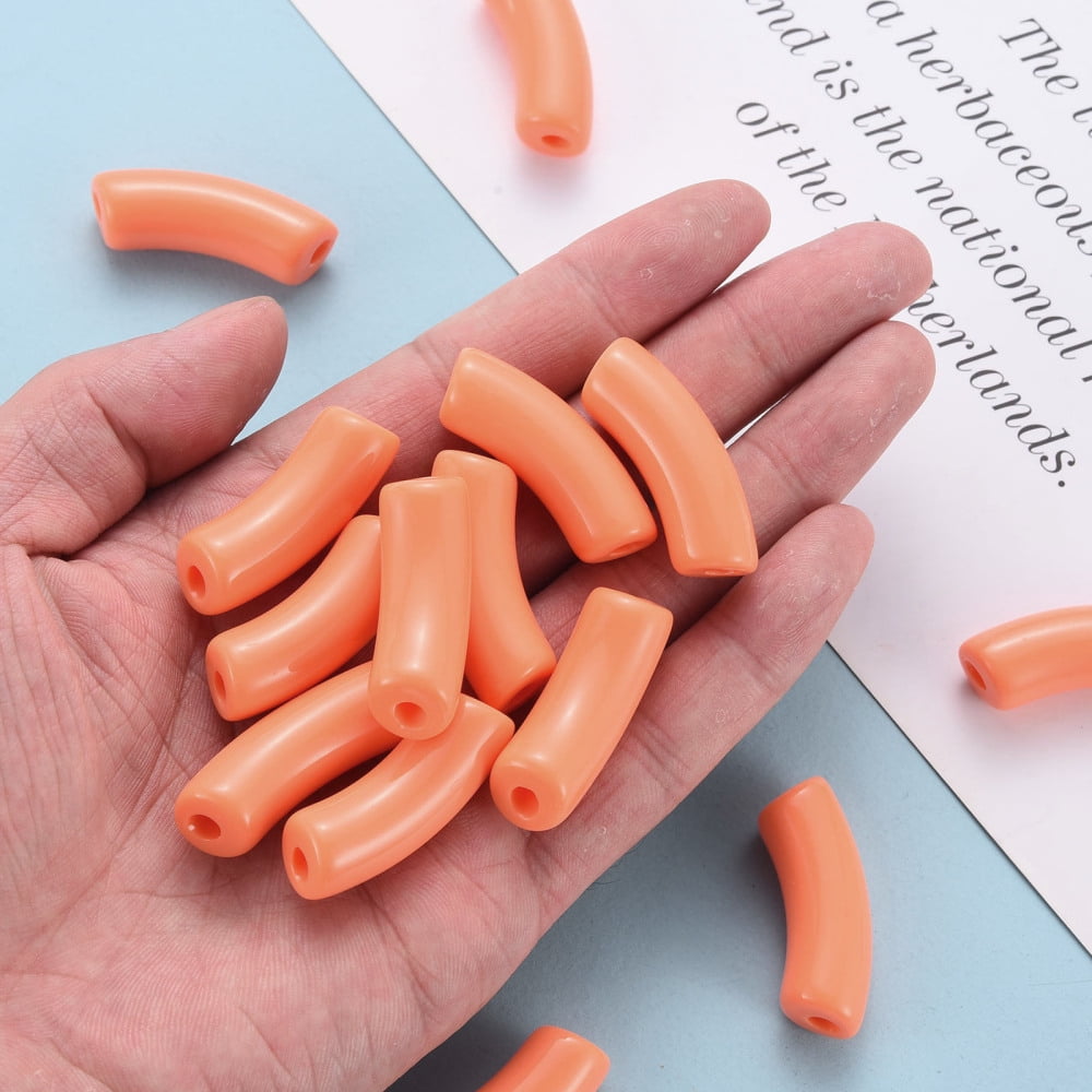 500 g Opaque Acrylic Beads Curved Tube Coral 36x13.5x11.5mm Hole: 4mm 133pcs/500g