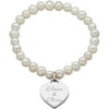 Personalized Planet Family Fresh Water Pearl Engraved Message Heart Charm Stretch Bracelet