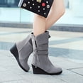 thumbnail image 4 of Oyedens Wedge Wide Calf Boots for Women Fashion Casual Suede High Heel Winter Fall Short Boots, 4 of 9