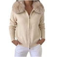 thumbnail image 2 of IUYRTFE Women Zip Up Jacket Faux Fur Collar Knitted Cardigan Short Coat for Autumn Winter Casual Wear, 2 of 7