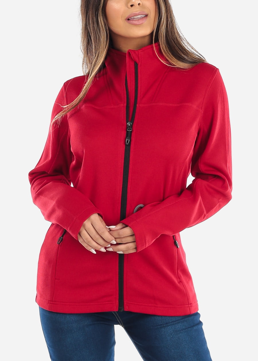 Moda Xpress - Womens Long Sleeve Jacket Zip Up High Neck Workout Red