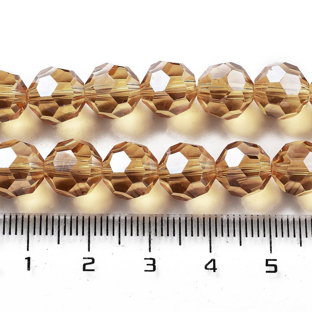 Electroplate Transparent Glass Beads Strands Faceted(32 Facets) Round Pearl Luster Plated Camel 10mm Hole: 1.2mm about 65~69pcs/strand 23.03~24.49 inch(58.5~62.2cm)