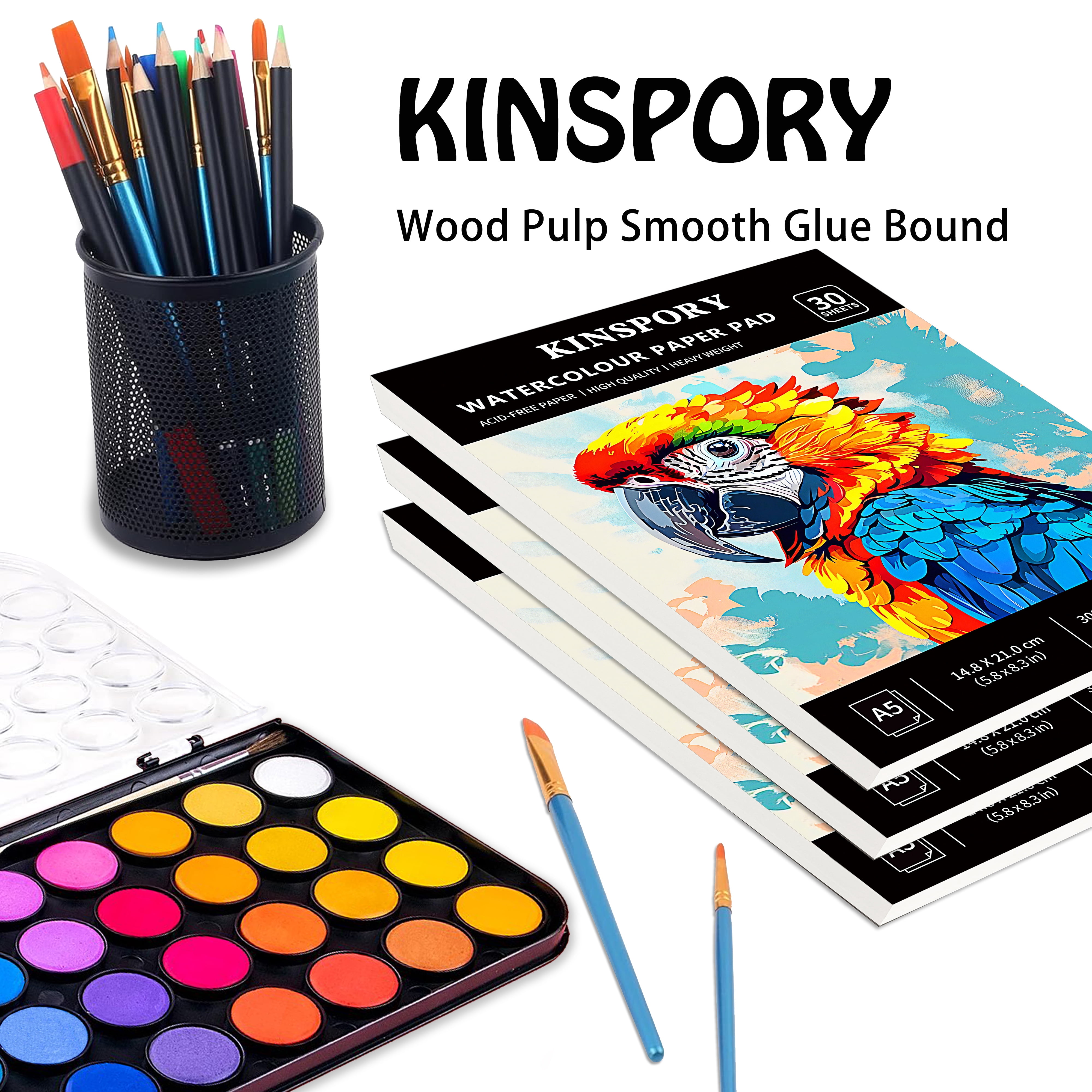 KINSPORY A5 Watercolor Paper Pad, 30 Sheets, 140lb/300gsm Artist Painting Paper, Sketchbook for Adults & Kids