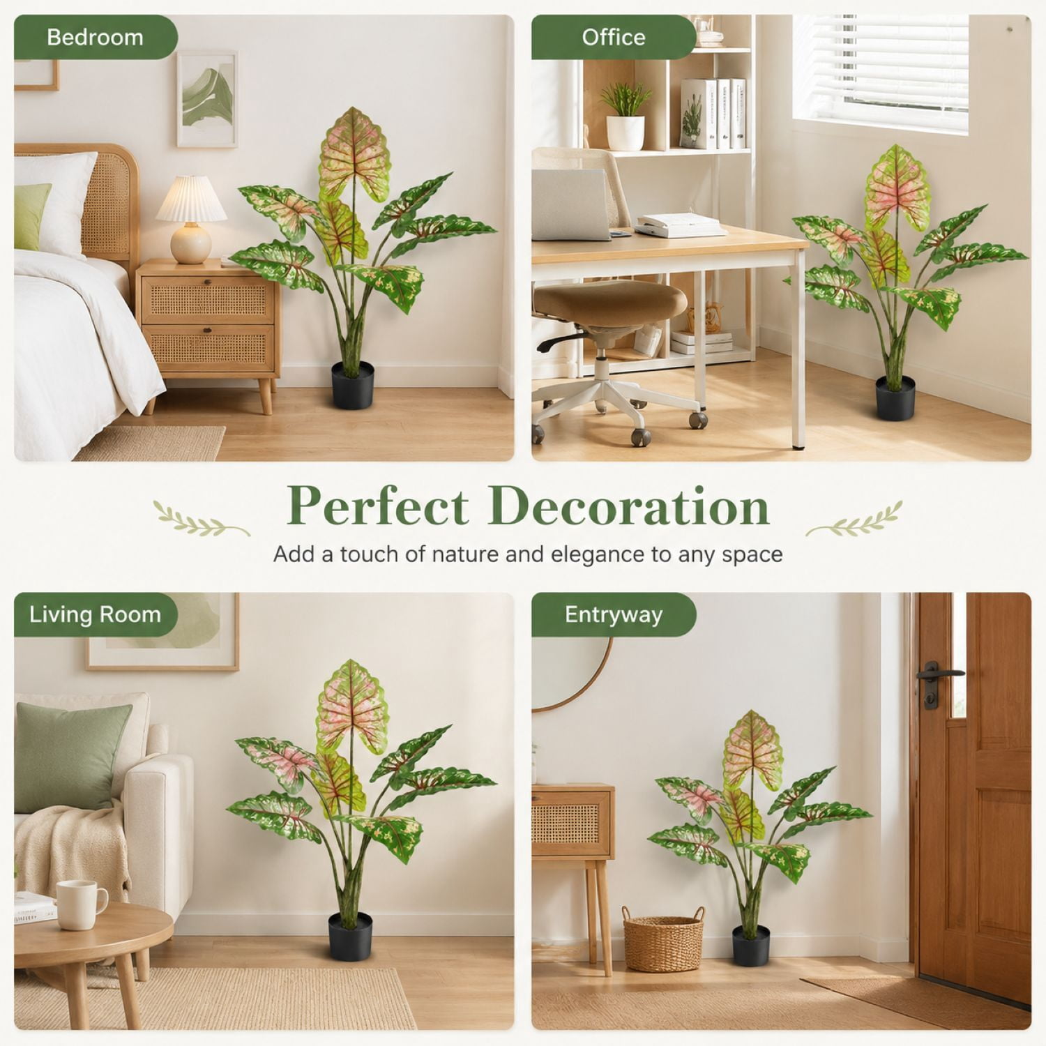 Easy4Home 3.8FT Artificial Plant Fake Caladium Plant Potted Indoor Faux Floor Plant for Home Office Decor, Multicolor
