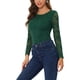 thumbnail image 4 of INSPIRAR CHIC Blusa de Encaje con Bordado de Flores de Manga Larga y Cuello Redondo para Mujeres M Verde Oscuro, 4 of 6