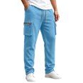 thumbnail image 3 of MXALUOB Cargo Pants for Men Waffle Knit Drawstring Waist Casual Pant Solid Color Workout Running Trousers with Zipper Pockets, 3 of 7