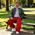 thumbnail image 5 of Leidass Men's Baggy Sweatpants Fleece Wide Leg Lounge Sweat Pants Drawstring Waist Jogging Pants with Pockets Red XL, 5 of 7