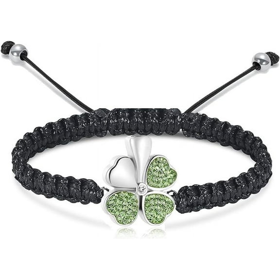 Cremation Jewelry Lucky Clover Urn Bracelet for Ashes for Women Men Stainless Steel Adjustable Memorial Keepsake Bangle Rope Braided Bracelet