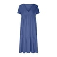 thumbnail image 5 of Kiplyki Women's Summer Flowy Dresses Looes V-Neck Short Sleeve Long Solid Pleated Dresses, 5 of 6