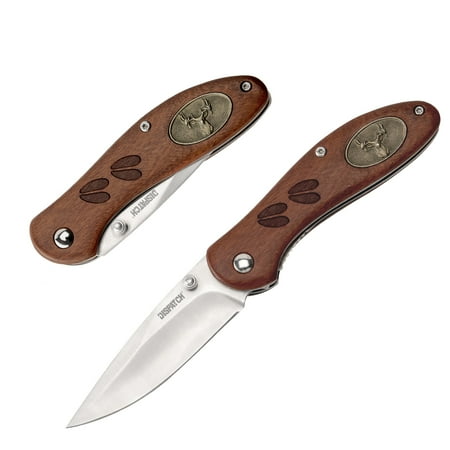 Dispatch 4.36 inch Folding Knife Pocket Knives with Deer Pattern Handle EDC knife Wood Handle Christmas Gifts
