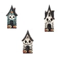 thumbnail image 2 of Cififendec 3Pcs Halloween Haunted 2D Tabletop Signs, 5", Wooden Skull Face Pumpkin Cabin Cutouts for Tiered Tray Styling, Fall Themed Party Layout, 2 of 6
