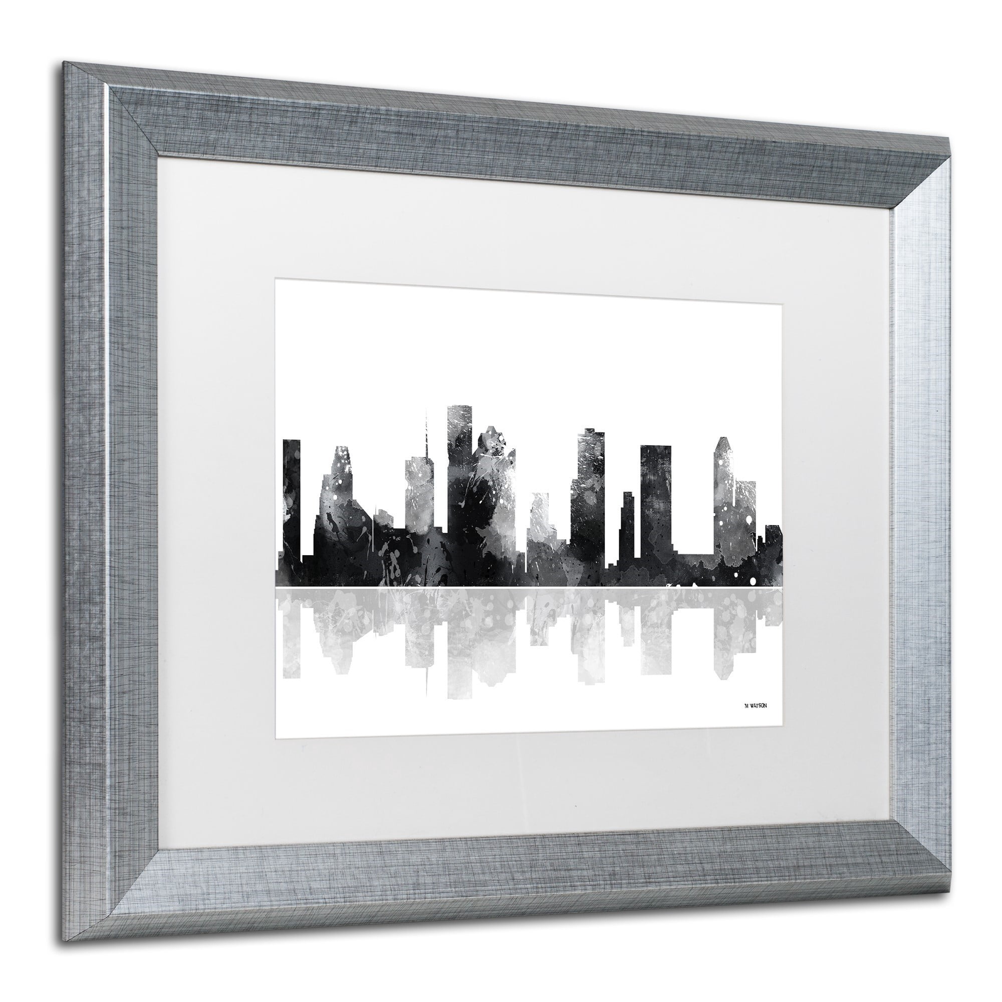 Trademark Fine Art "Houston Texas Skyline BG-1" Canvas Art by Marlene Watson, White Matte, Silver Frame