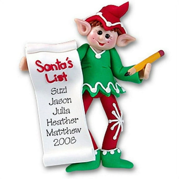 Elf with List Personalized Family Christmas Ornament