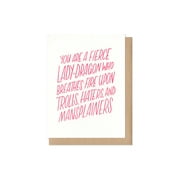 Fierce Lady-Dragon Greeting Card – “Breathe Fire Upon Trolls, Haters, and Mansplainers” – Motivational Design – Blank Inside, Envelope Included – Perfect for Empowering Notes