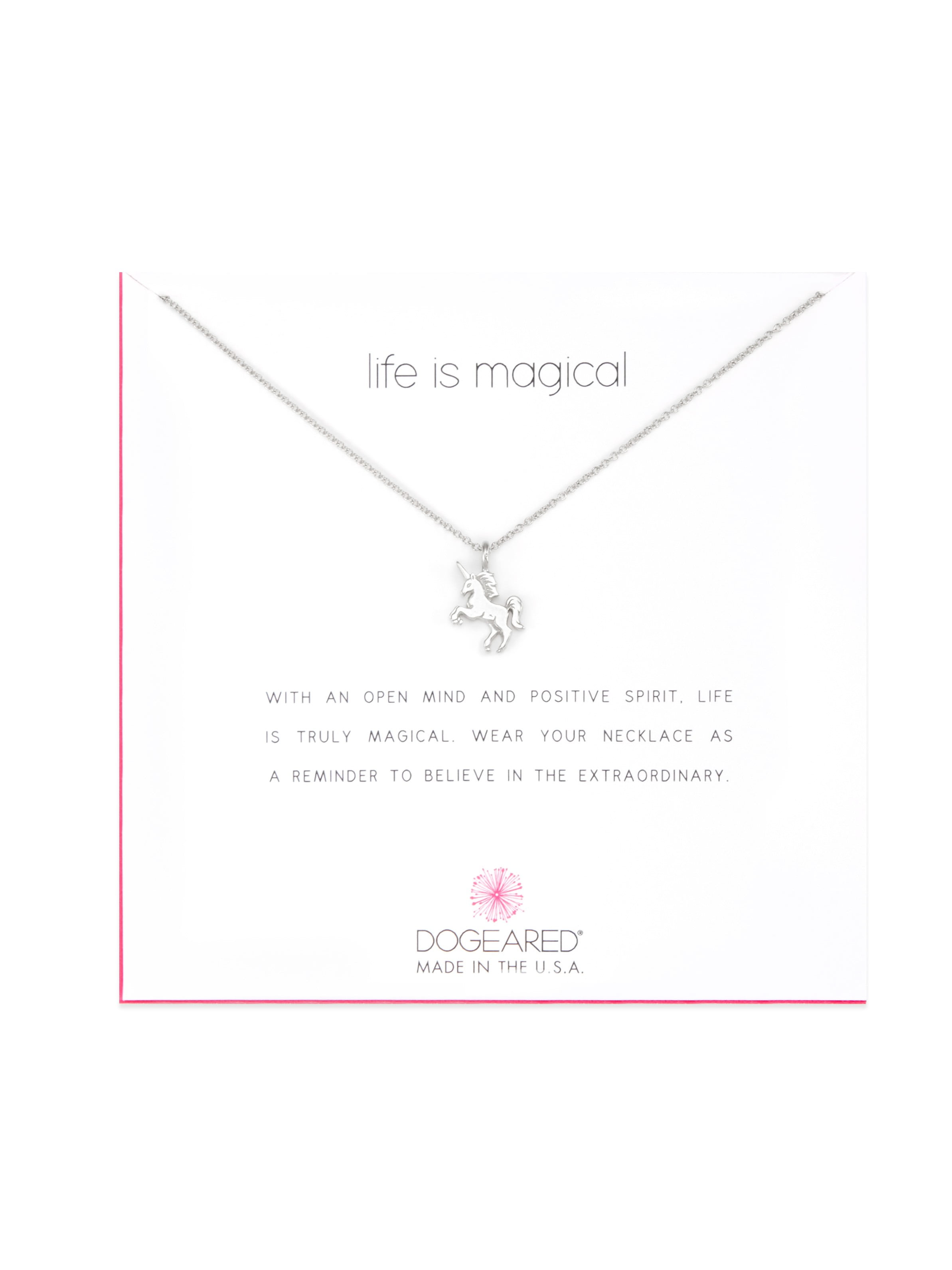 "Life is Magical" Girls Silver Unicorn & Heart Charm Message Card Necklace Gift