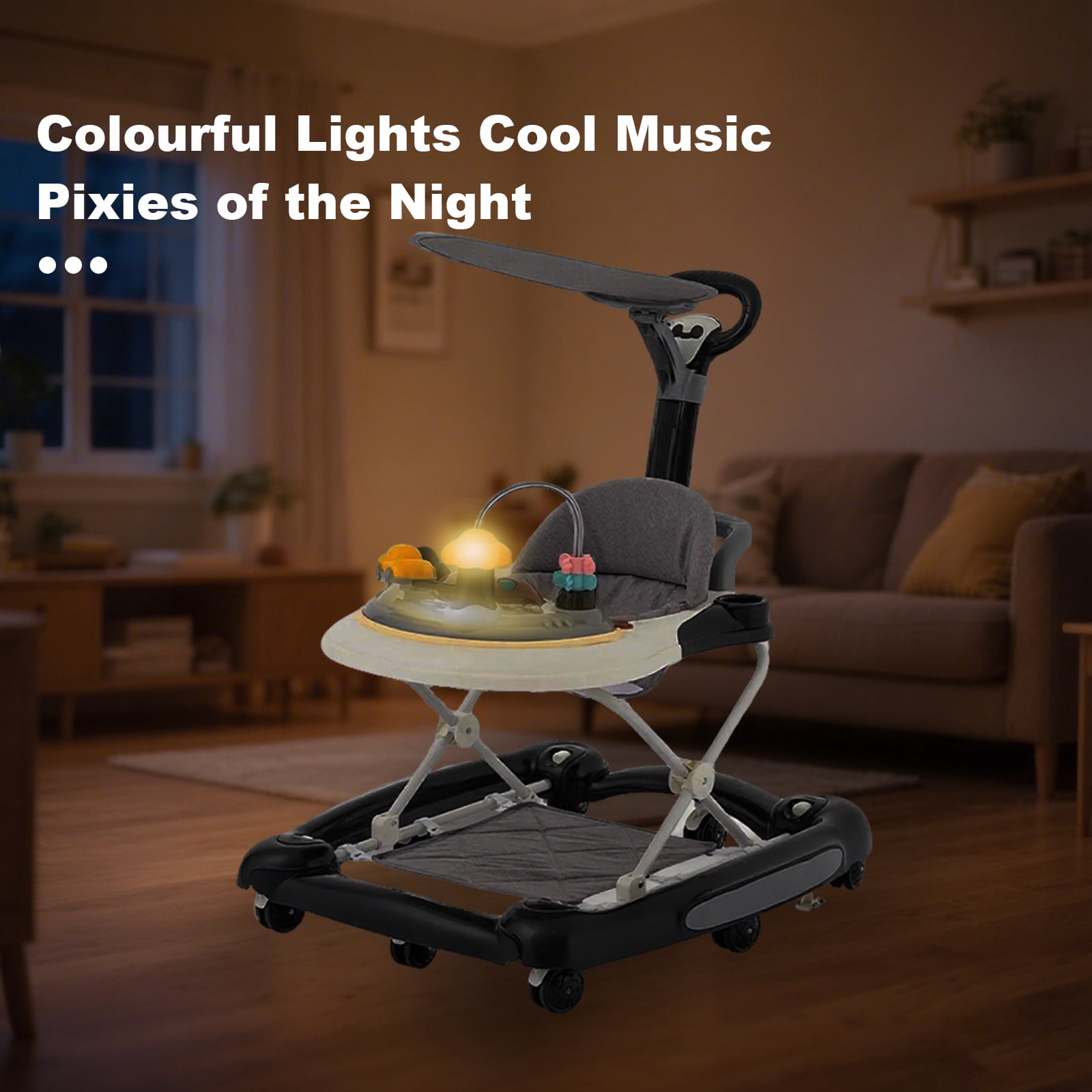 MINGYI 5-in-1 Baby Activity Walker, Foldable, Height Adjustable, Quiet Wheels, Easy Clean, Black, Suitable for Boys and Girls
