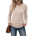 thumbnail image 3 of Ronuti Long Sleeve Shirts for Women Side Ruched Ribbed Knit Crewneck Fall Tops, 3 of 10