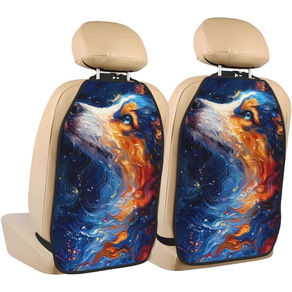 Kdxio Galactic Dog Swirls Art Print 2 Pack Car Kick Mat Seat Cover Back Protector Mat with Pockets for Organizer Backseat Protector and Storage Anti Kick Pad for Vehicles