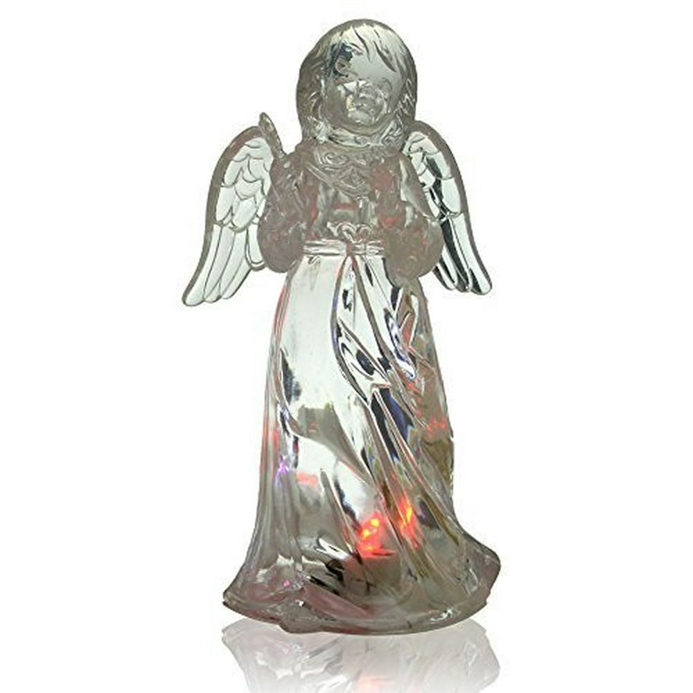 LED Lighted Angel Figurine Clear Acrylic Color Changing Angel Holding