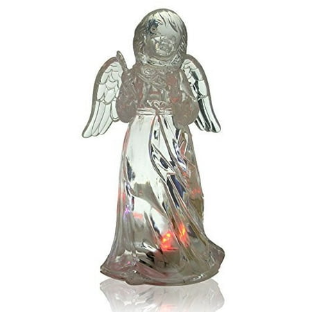 Angel Holding Star Figurine - LED Lighted Angel Figurine - Clear Acrylic Color Changing Angel Holding a Star Wand Statue Decoration - 7 Inch