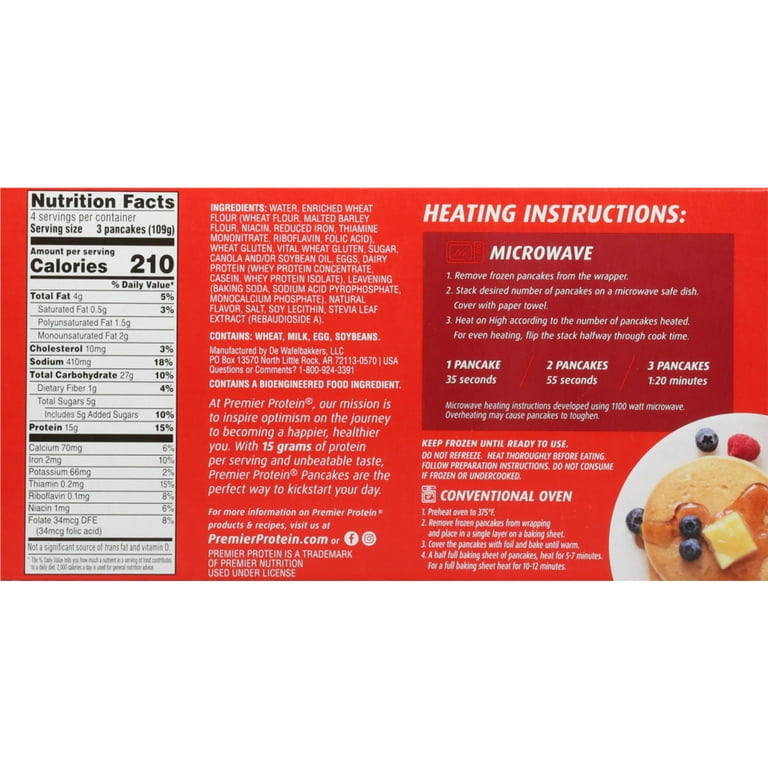 Premier Protein Pancakes, 15.4 oz, 12 Count, (Frozen)