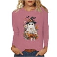 thumbnail image 2 of Xdegoge Women's Fall Graphic Tees Vintage Floral Ghost Witch Hat Pumpkin Print Long Sleeve Shirts Casual Crewneck Halloween Tops Holiday Pullovers Everyday Wear, 2 of 7