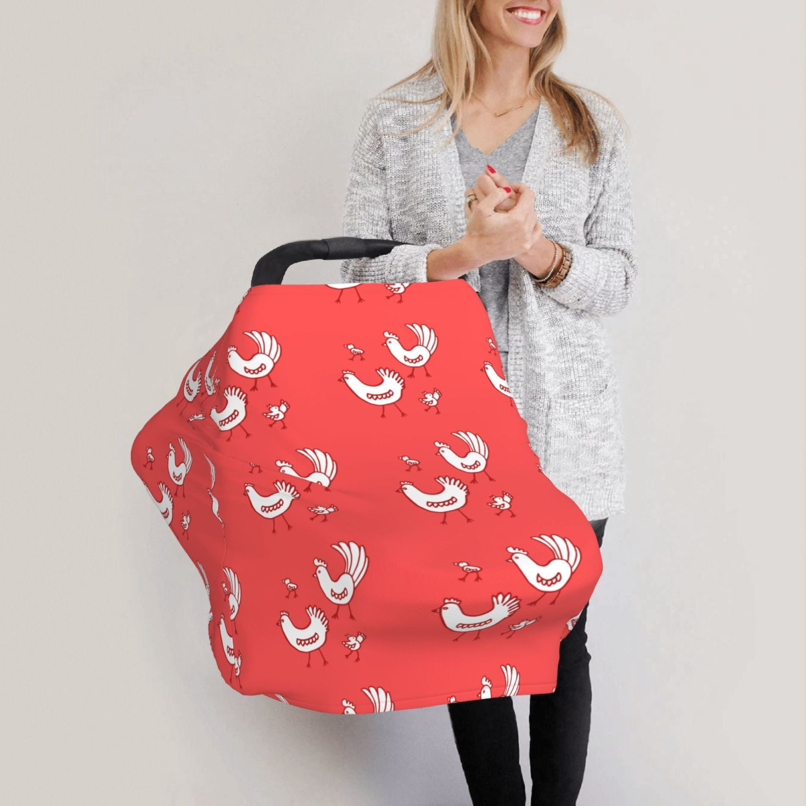 Fotbe Cartoon Rooster Pattern Car Seat Covers for Babies, Nursing Breastfeeding Cover Infant Carseat Canopy, Soft Stretchy Carrier Cover