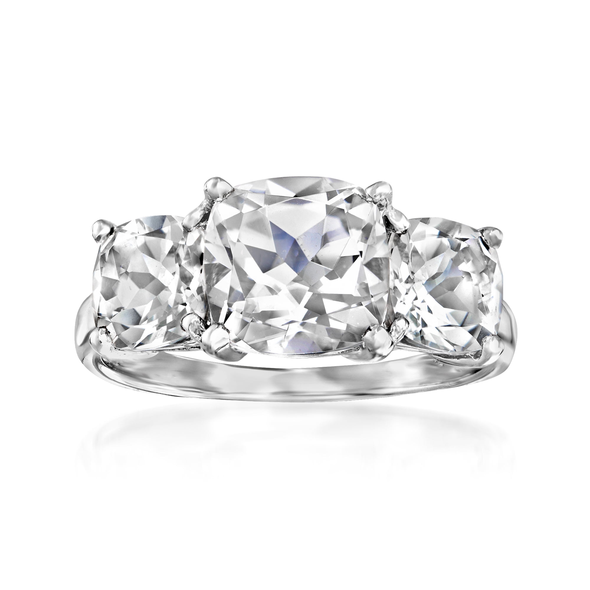 4.50Ct Cushion Cut Diamond Three Stone Engagement Ring In 14K White Gold Finish 