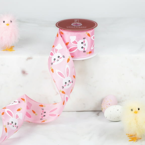 Northlight Easter Bunny Wired Spring Craft Ribbon - 2.5" x 10 Yards - Pink
