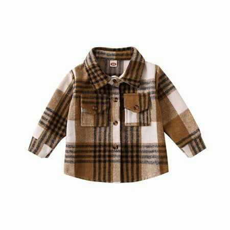 

HESHENG Little Kids Toddler Boy Girl Flannel Shirt Jacket Plaid Long Sleeve Lapel Button Down Fall Winter Warm Coat Outwear Clothes