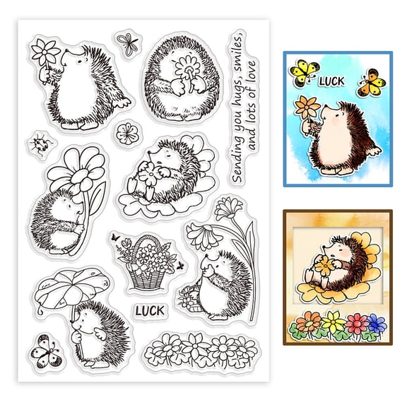 Hedgehog Clear Stamps Flowers Silicone Clear Stamp Seals Animal Transparent Stamps Scrapbooking Cards Making Photo Album Journal Home