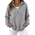 thumbnail image 3 of Oversized Half Zip Sweatshirt for Women Pullover Long Sleeve Mock Neck with Pockets Casual Basic Fall Winter Top, 3 of 9
