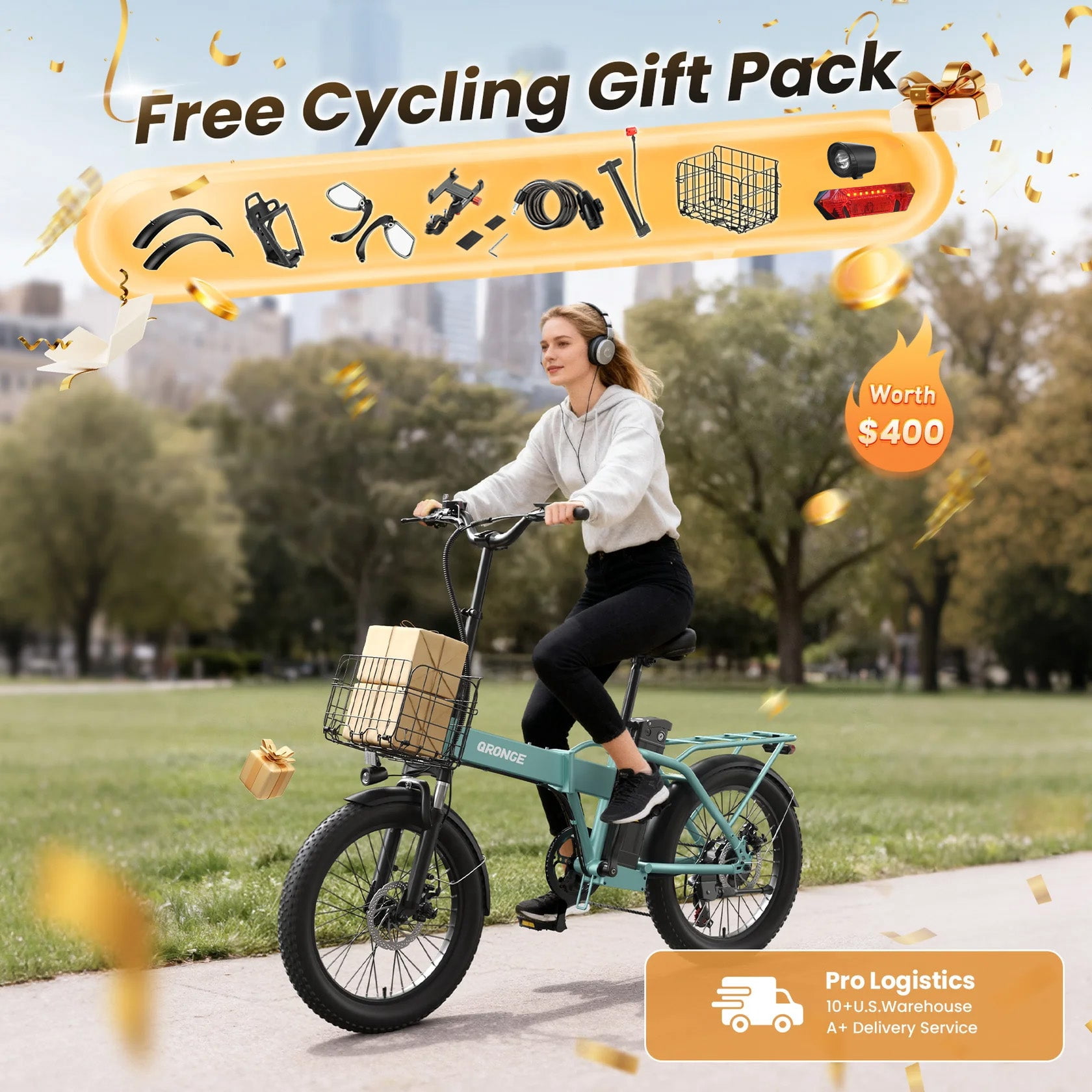 Qronge 1000W Folding Electric Bike for Adults 28mph 70Miles Max Range 20" Fat Tire Foldable Ebikes 48V 13.5AH Battery E-Mountain Bikes, UL2849 by SGS