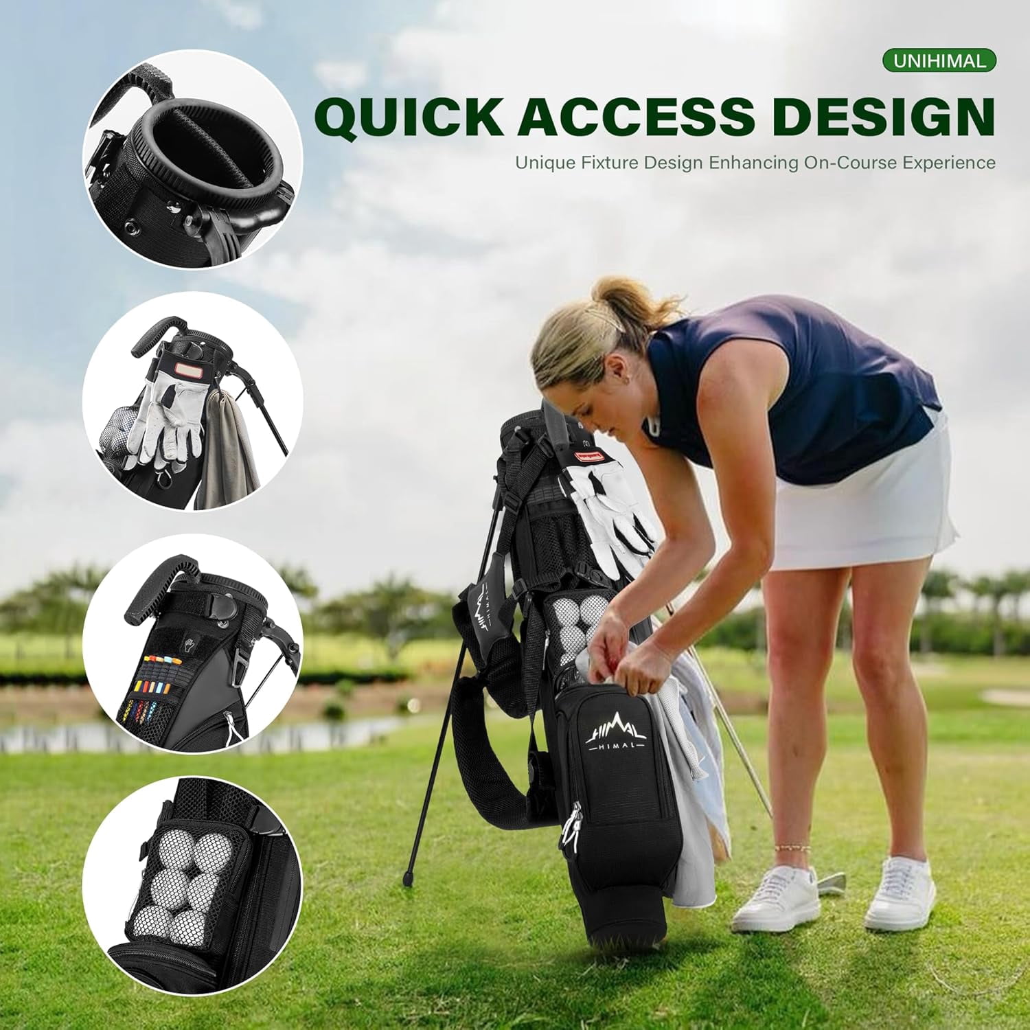 Par 3 Golf Bag Small Lightweight with Dual Shoulder Straps – Pitch n Putt Golf Bag Easy to Carry and  for Men/Women– 31.5 inches Tall