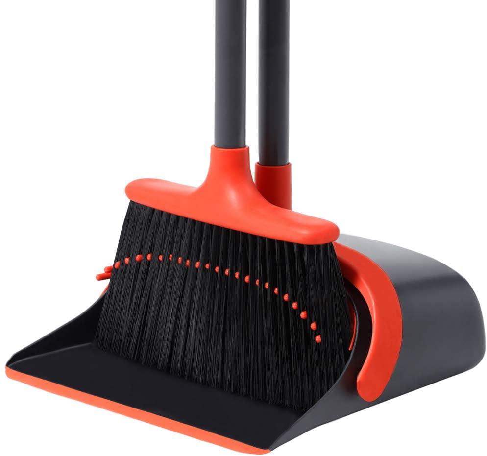 Mcottage Broom Dustpan Set Long Handle Upright Standing 180 Degree Rotating for Home Room 