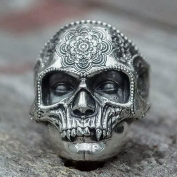 K-KED Fashion Men 925 Silver Viking Skull Rings Punk Party Delicate Jewelry Ring Gift Size 6-13-10-#1